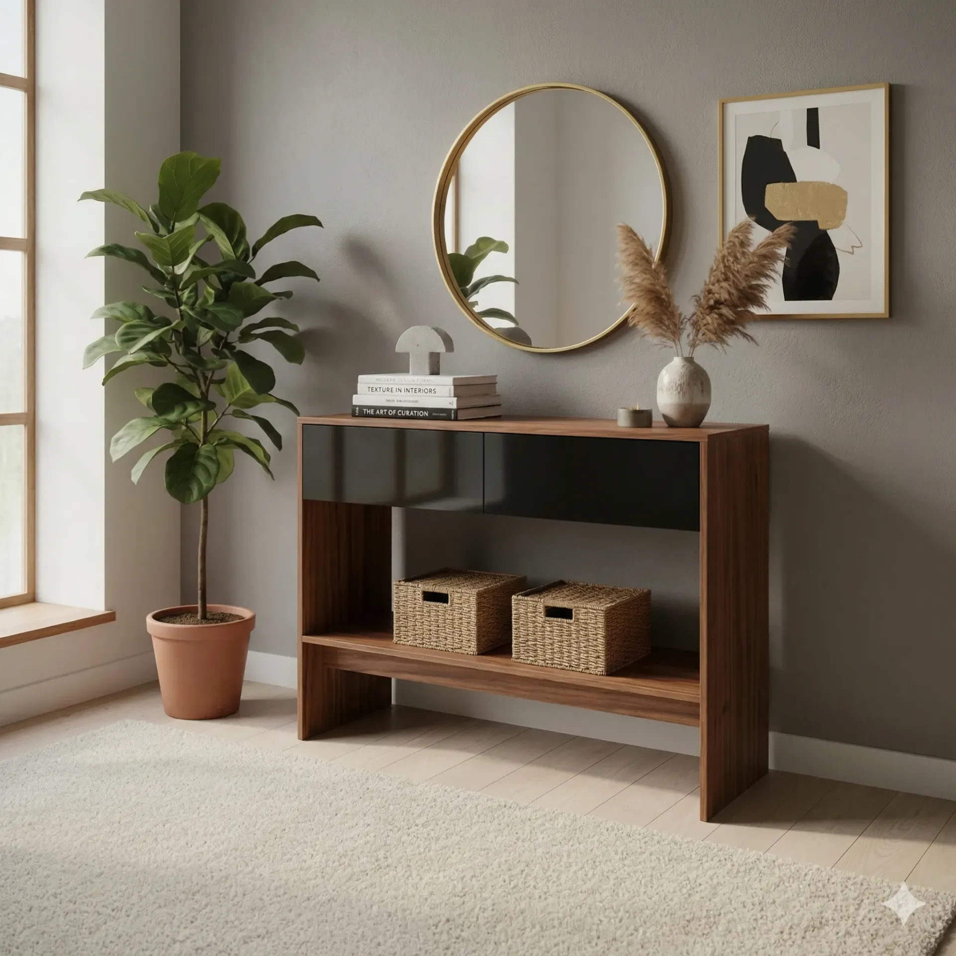 Credenza Mesa Recibidor Con 2 Cajones 2 Repisas Para Sala