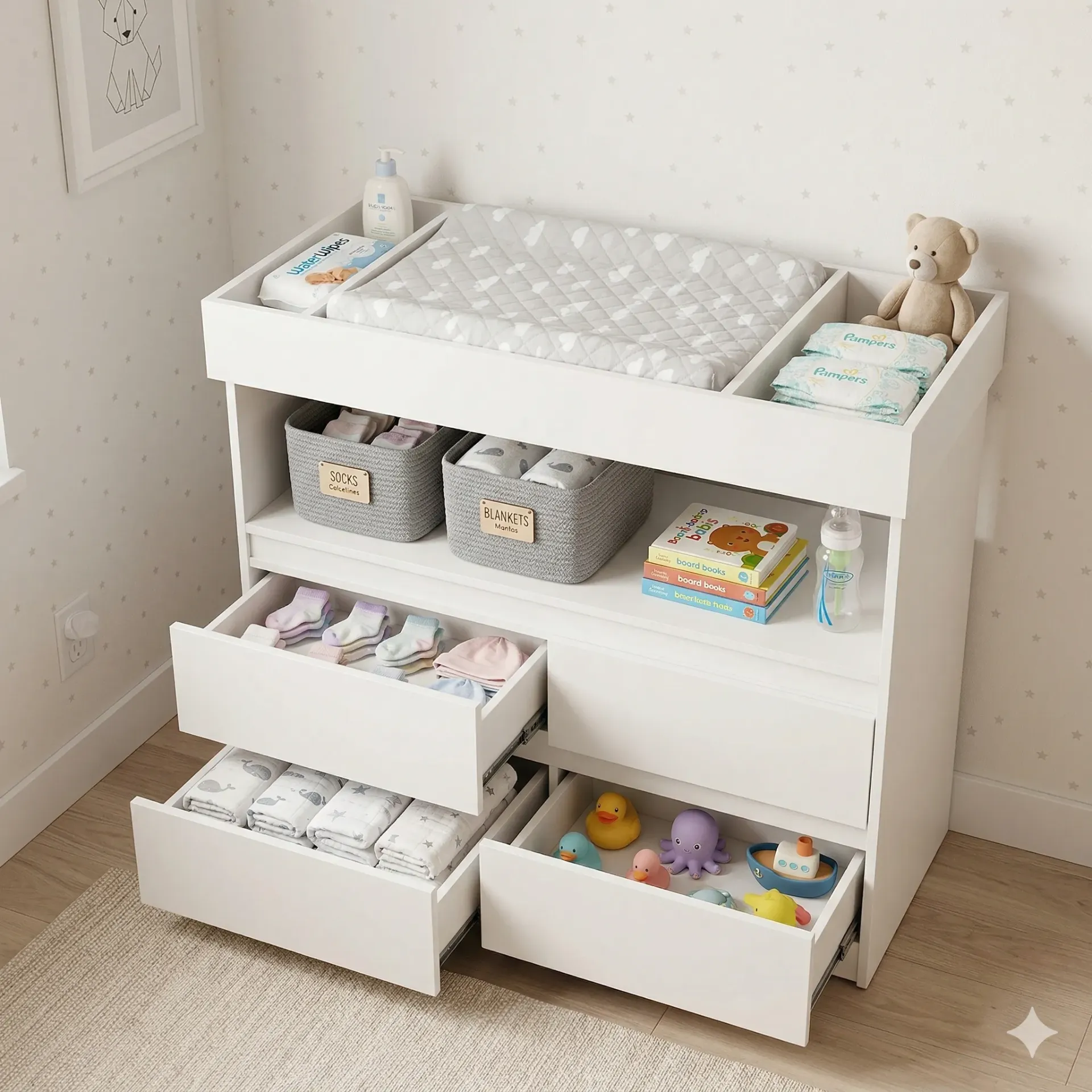 Mueble Cambiador Para Bebe Cajonera Organizador Pañales