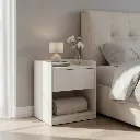 Mesa De Noche Minimalista Con Cajón Y Nicho Blanco
